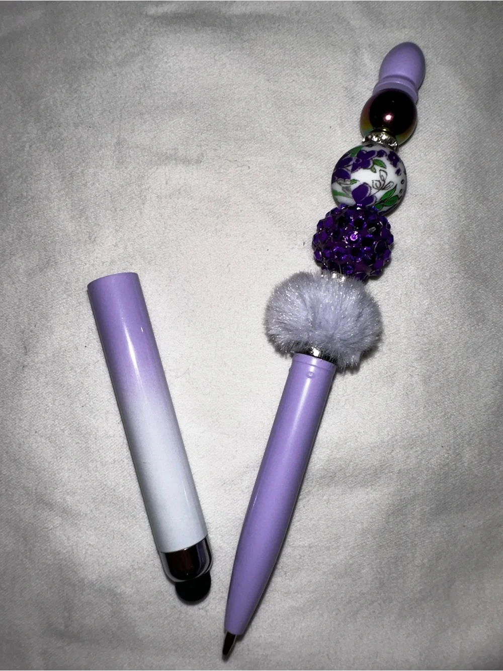 Lavender Ombre Beaded Pom Stylus Pen